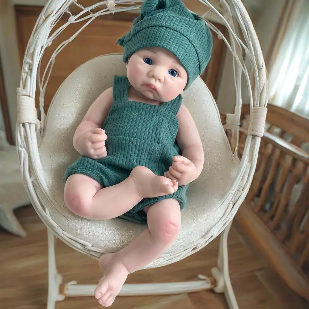 16 Inch Lifelike Full Body Soft Silicone Reborn Baby Boy with Blue Eyes 3D Skin Realistic Newborn Dolls Collectibles Kids Toy