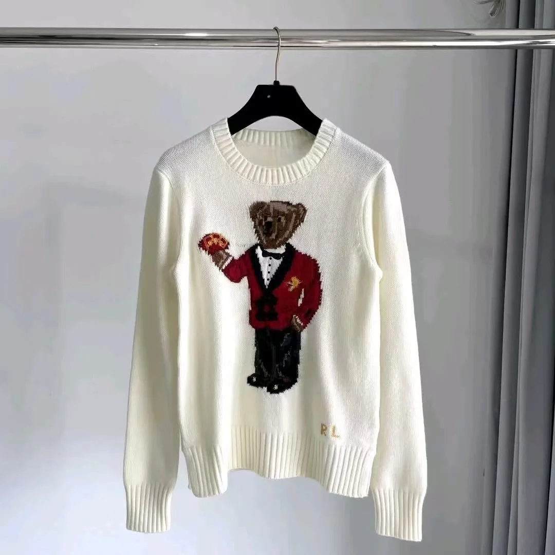 R&L new round neck cartoon teddy bear pattern temperament commuting pullover sweater