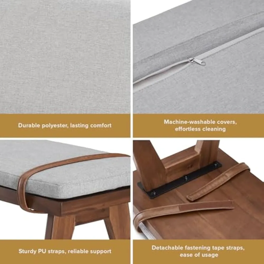 Banco de madeira moderno de meados do século Ted, banco de sapatos de entrada com almofada de tecido removível para quarto, jantar interno