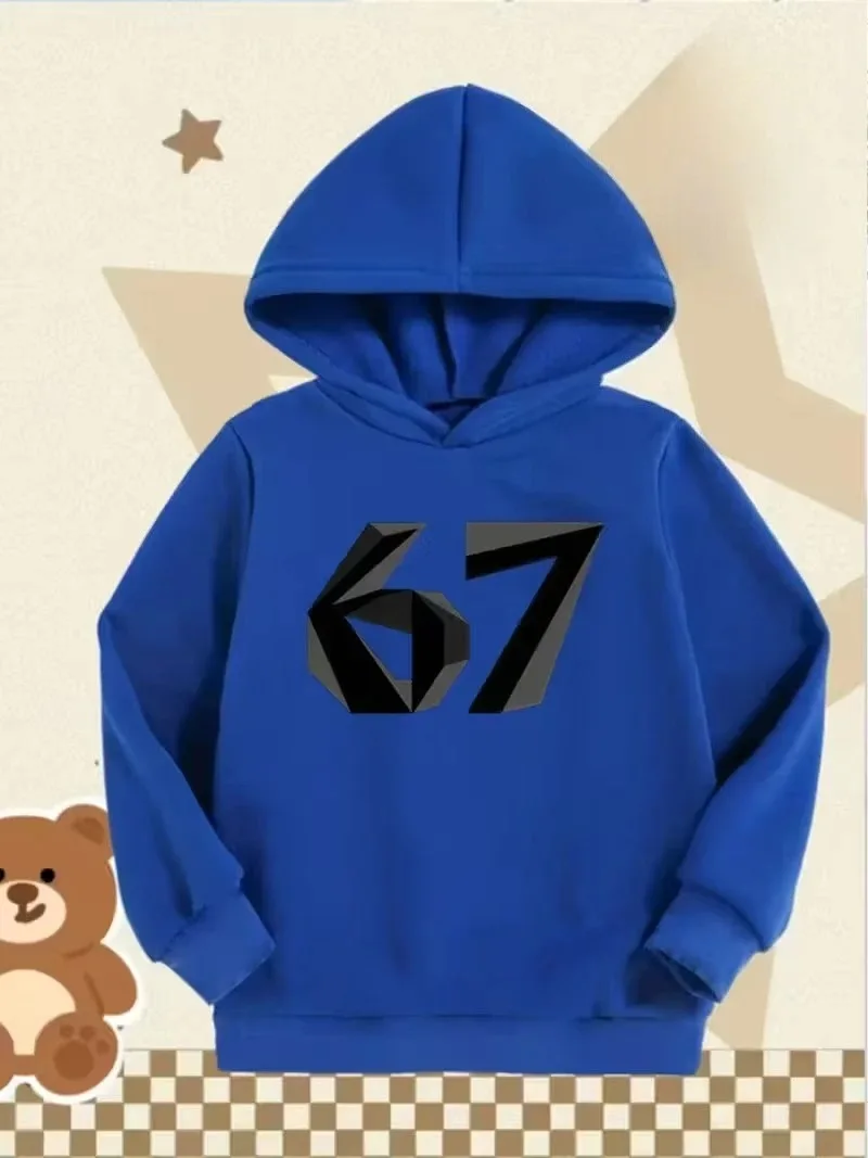 Autumn Digital 67 Six Seven Print Children's Hoodies Kids Fashion Fleece Hooded Sweatshirt Boys Casual Fashion Sport Pullover