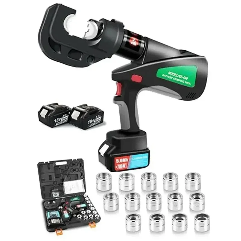 

Электрический гидравлический обжимной станок для кабельных наконечников, 12 т, аккумуляторные клещи, 6AWG-750 kcmil, набор 14 штампов для ЖК-дисплея EZ400