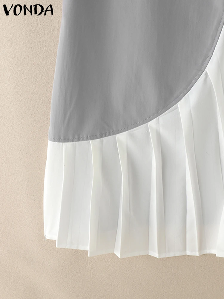 VONDA Elegant Women Skirts Lady Work Party Overskirts 2025 Female Patchwork Buttons Casual Pleated A-Line Bottoms Oversized