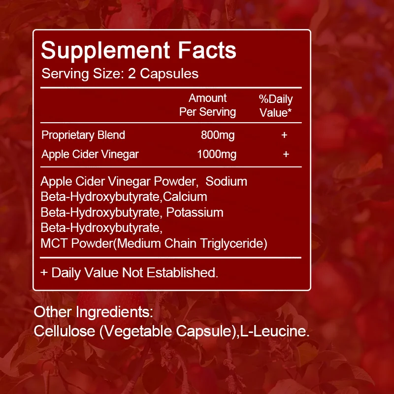 Cápsulas de Vinagre de Sidra de Manzana para un Vientre Plano, Control de Peso, Digestión, Desintoxicación, Metabolismo, Quema de Grasa, Supresor del Apetito