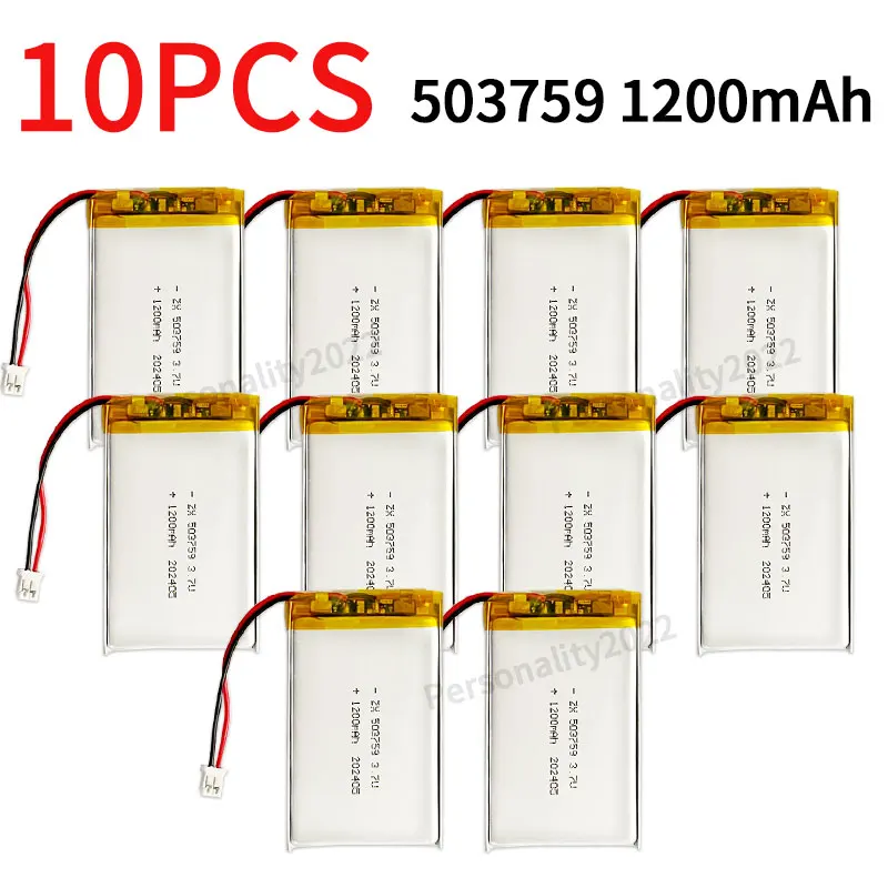 10 Stück 503759 Akku 3,7 V 1200 mAh Lipo 053759 504060 Polymer-Lithium-Batterien PH 2,0 mm 2-polig für GPS-Bluetooth-Lautsprecher