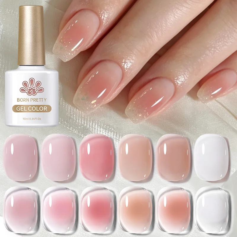 BORN PRETTY 10ml Blush Jelly Ice Transparenter Nude Pink Gel Nagellack UV LED Soak-Off für Zuhause DIY Salon Nagelkunst Maniküre