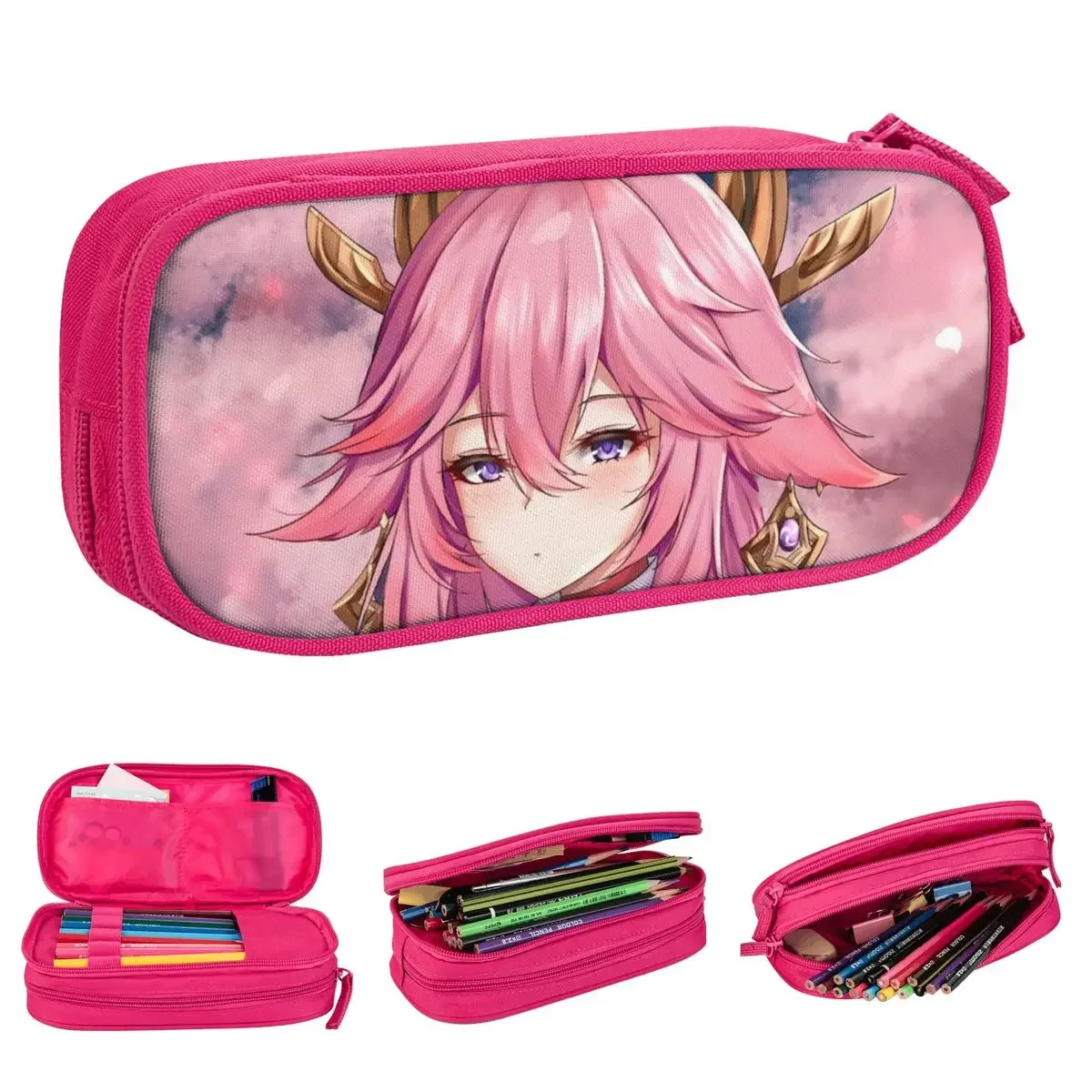 

Fashion Yae Miko Genshin Impact Pencil Cases Waifu Anime Pencilcases Pen for Student Large Storage Bags School Supplies Gifts