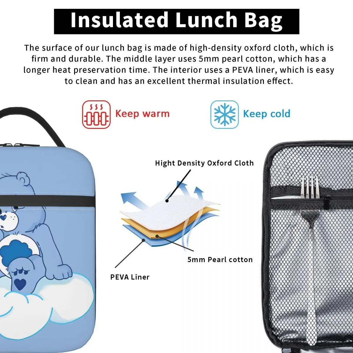 Cuidados ursos sentado urso mal-humorado isolado almoço saco de alta capacidade recipiente de almoço saco térmico tote lancheira escritório piquenique masculino