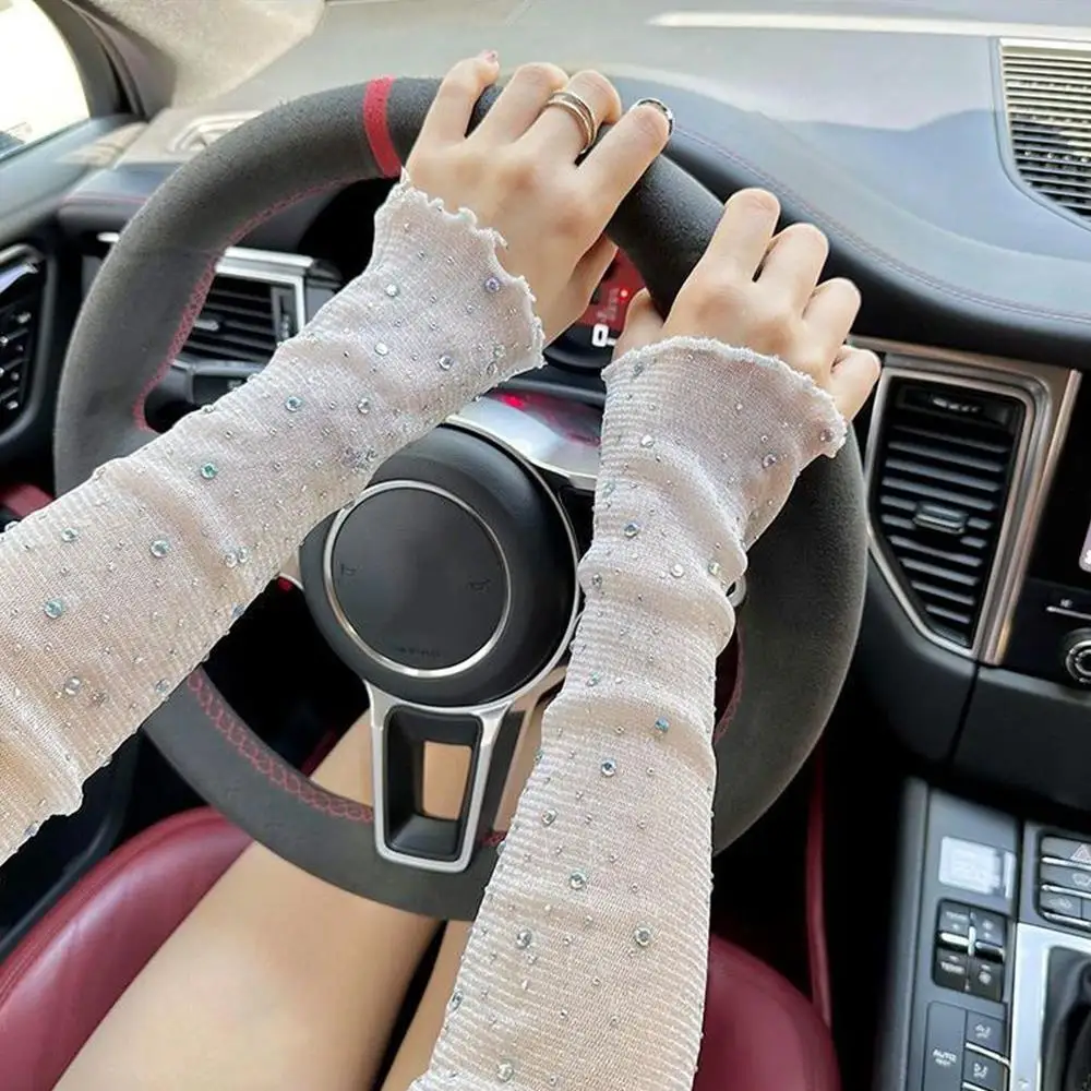 セクシーなフラッシュドリルレースアームスリーブ薄型メッシュハーフフィンガースリーブ夏ラインストーン日焼け止め手袋ナイトクラブパフォーマンスミトン