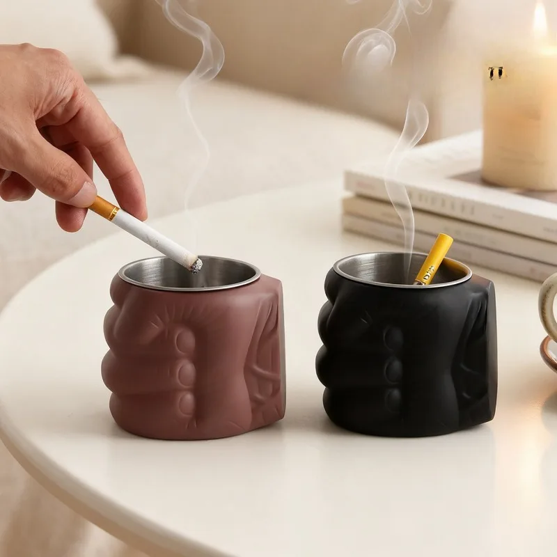 Fist Ashtray Room Coffee Table - Large Capacity Fun Fist Design Birthday Gift Abstract Art Cartoon Metal Ashtray Home Decoration