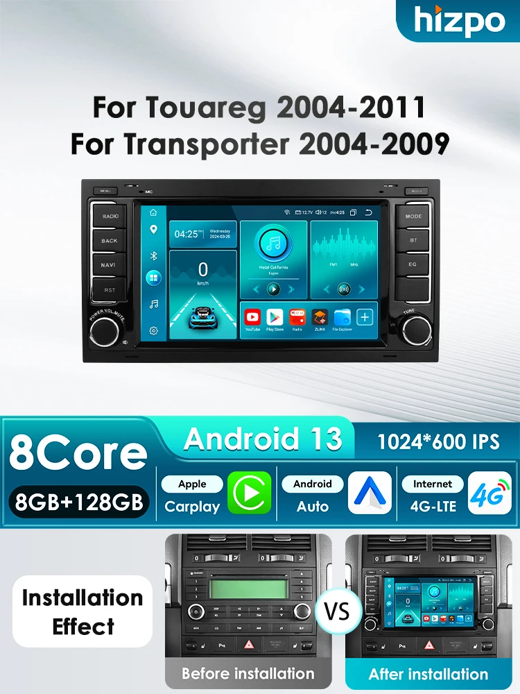 Hizpo 2Din 360Camera Car Intelligent Systems Android 14 Car Radio for  VW Volkswagen Touareg Transporter T5 MMultimedia Carplay