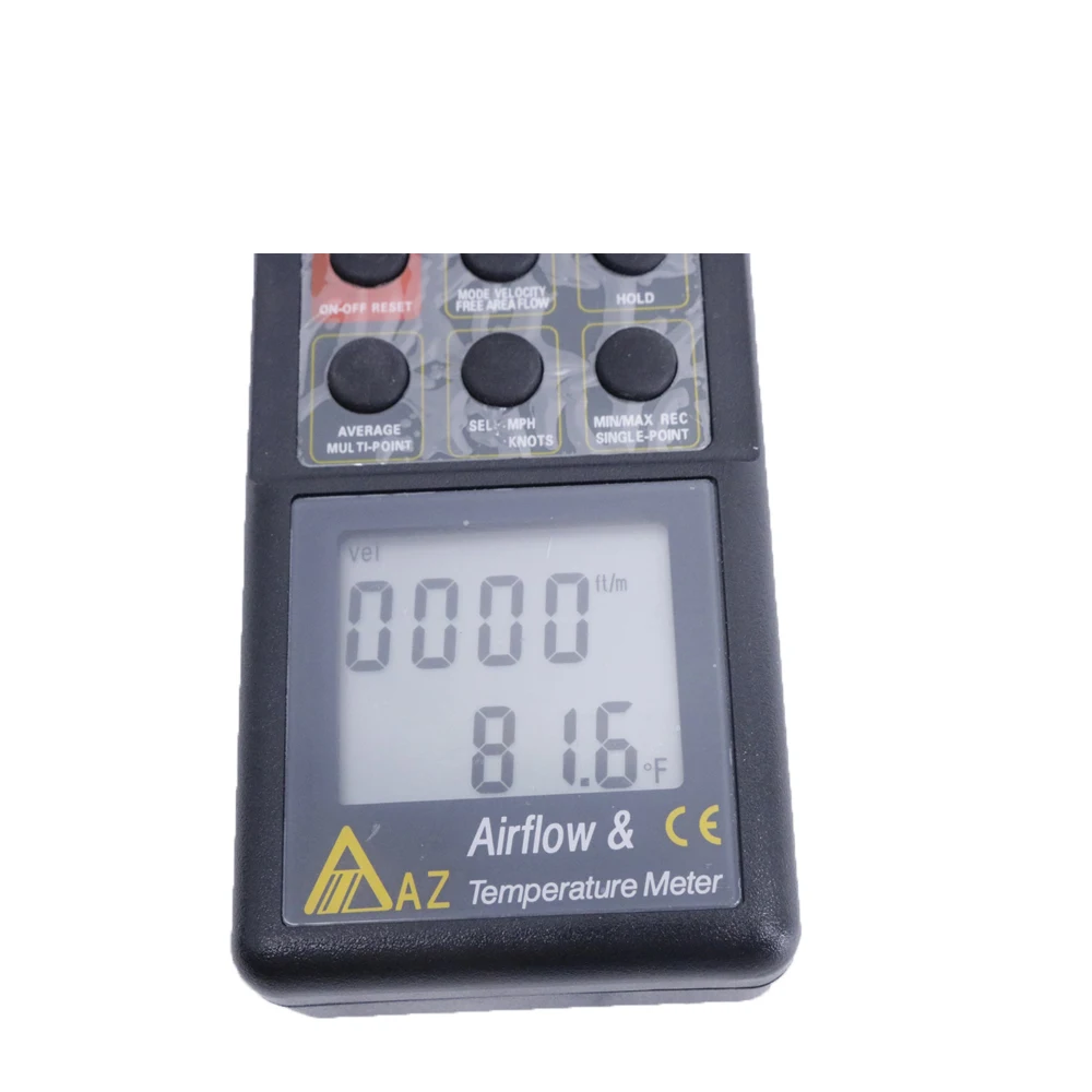 AZ8906 Misuratore di portata d'aria portatile Temperatura Velocità del vento Misuratore di volume dell'aria Gamma di velocità del vento 0,4 ~ 30 M/s, volume: 80 ~ 6900 piedi / min