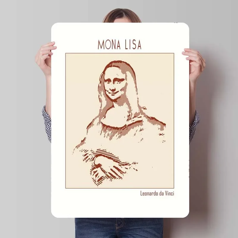 Mona Lisa Sign Celebrities Poster Metal Wall Art Mural Retro Metal Tin Sign Plaque for Wall Decoration Coffee Bar Art of Murals