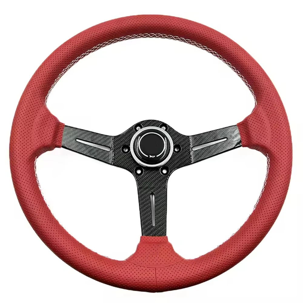 

350mm Microfiber Perforated Leather Racing Steering Wheel PCD 74mm Simulation Steering Wheel With Wrapped Carbon Bracket
