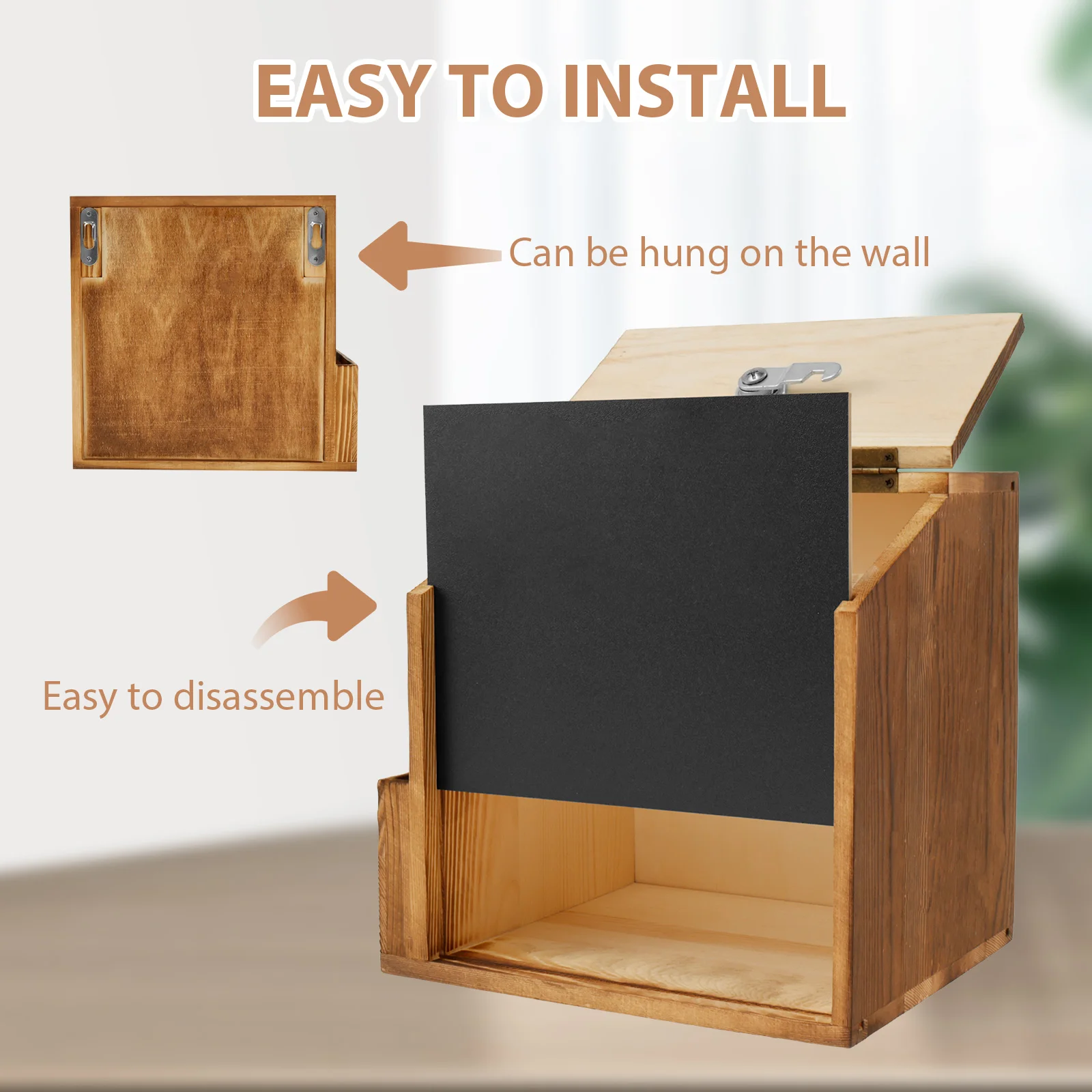 Wood Suggestion Box Lockable Countertop/Wall Mounted Ballot Box with Chalkboard And Slot Multi-Purpose Donation Box Comment Box