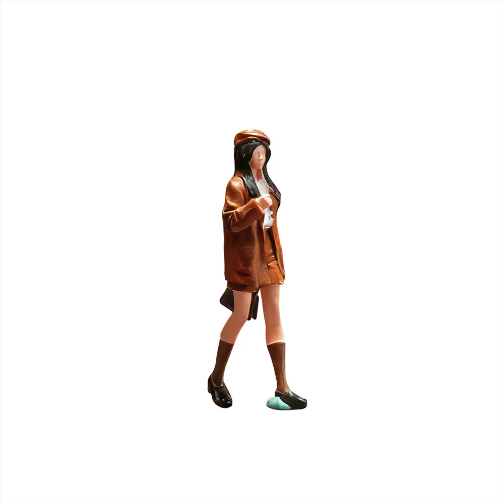 1:64 Scale Brown Trench Coat Beret Girl Mini Resin Figure Diorama Match 3D Color Print Figurine Desk Ornament Mini Shoot Match view 6