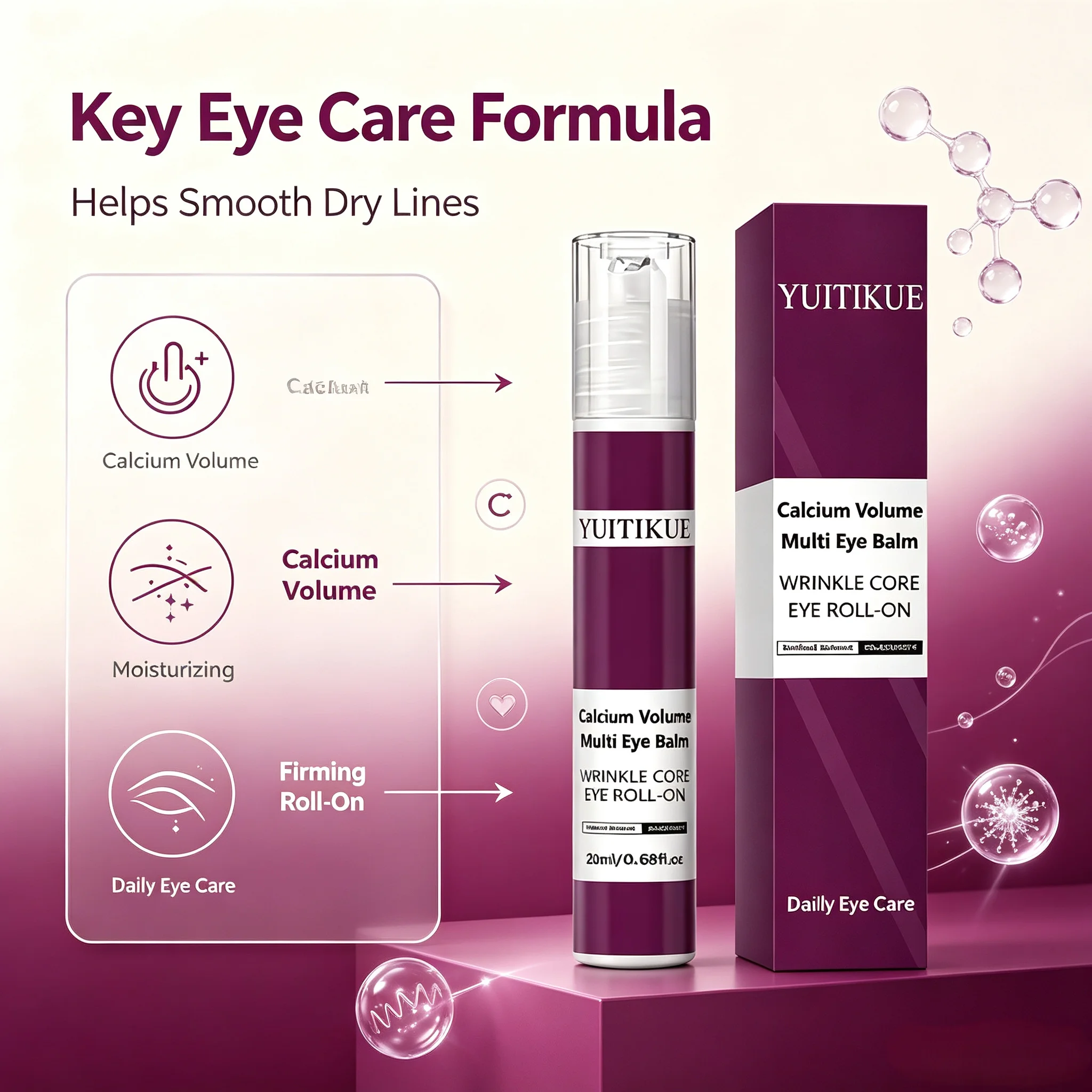 YUITIKUE Eye Roll-On Eye Balm, extrait de rétinol, soin de l'élasticité, lissage des ridules, soin portable pour la peau des yeux, 20 ml