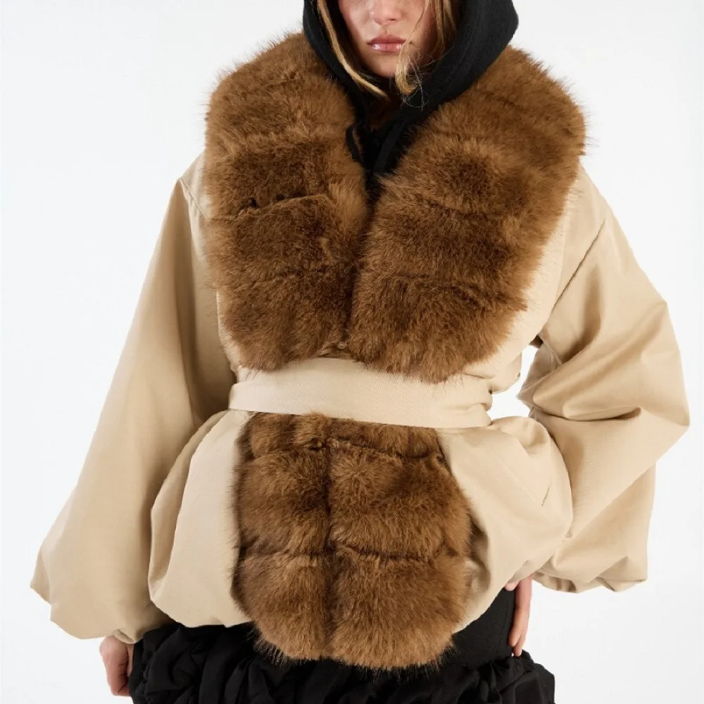 

2025 Women's Winter Down Cotton Jacket Belt Loose Casual Women's Fur Coat y2k Clothes New Fashion High Quality Jacket bra