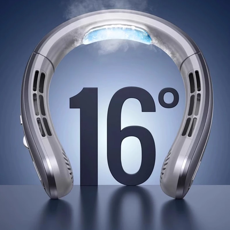 8コアアイスネックファン - 50dBサイレントウェアラブルAC、48時間ランタイム3秒の急速冷却技術、ジム/旅行用 無限速度調整