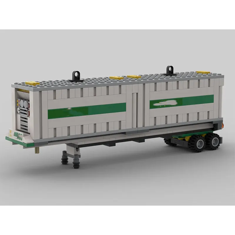 บล็อกตัวต่อขนาดเล็ก 487 ชิ้น รถบรรทุกขนส่งสินค้าสนามบิน MOC รถพ่วงบรรทุกตู้คอนเทนเนอร์ และรถบรรทุกห้องเย็น ของเล่นจำลองเป็นของขวัญ