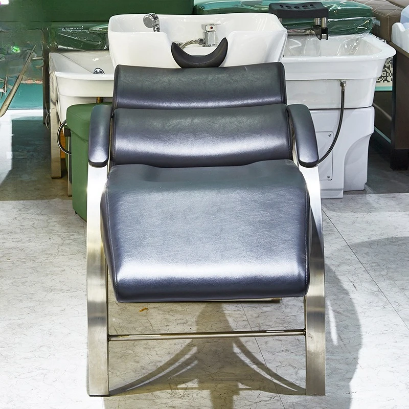 88.-Semi-lying Shampoo Bed Ceramic Basin Stainless Steel Shampoo Flushing Bed