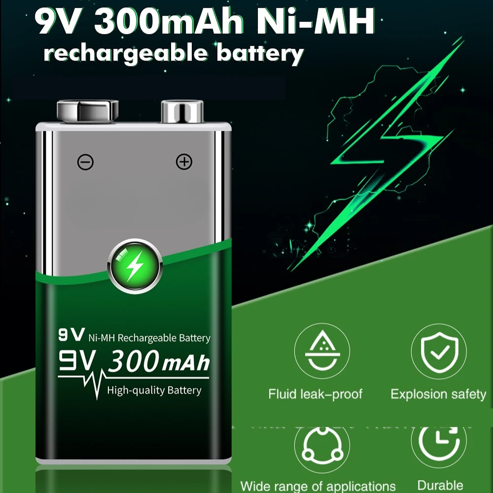 NIMH 300mAh 9V Battery  9V Ni-CD Ni-MH Li-ion Battery for 6F22 9V Ni-MH Rechargeable Battery