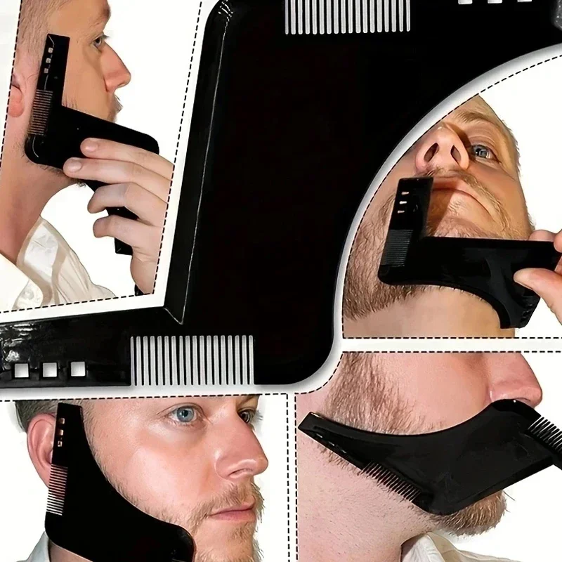 Men Black Plastic Moustache Moulding Comb Straighten Comb Cutter Beard Style Accessories Anti Detangler Moulding Trimmer Ruler