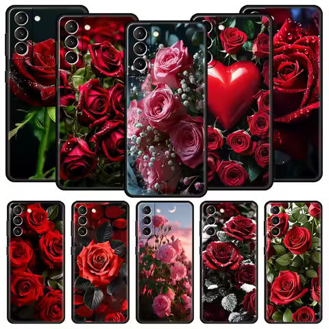 Beautiful Red Rose Flowers Phone Case For Samsung Galaxy S24 S23 S22 S20 Ultra S21 FE 5G S10 S9 Plus S10E S8 Soft Silicone Cover