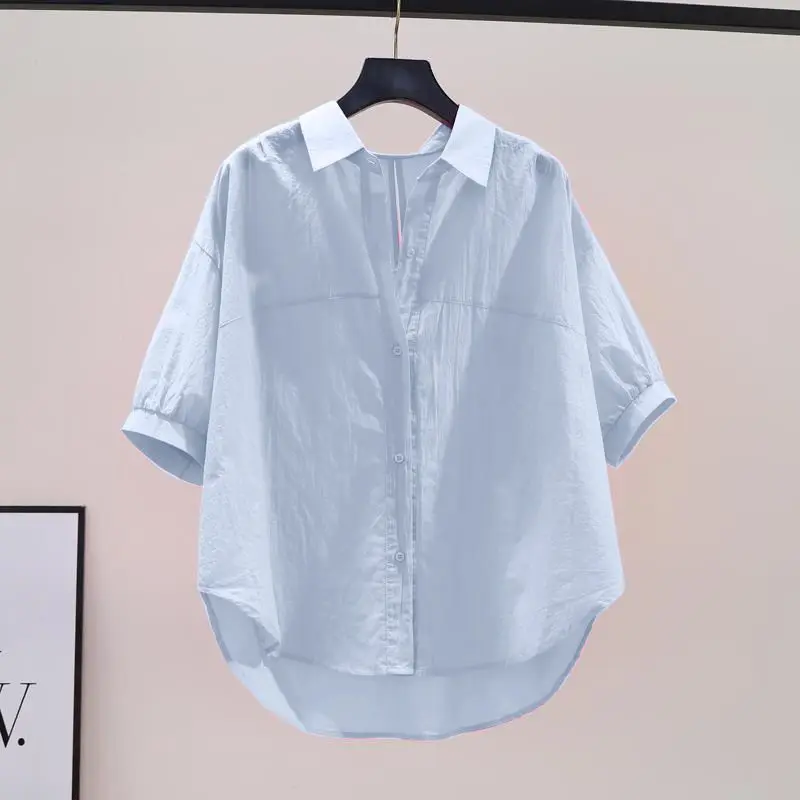 100% Cotton Korean Edition Lazy Style Casual Short Sleeved Shirt for Women\'s Summer New Loose Comfortable Slimming Trendy Top