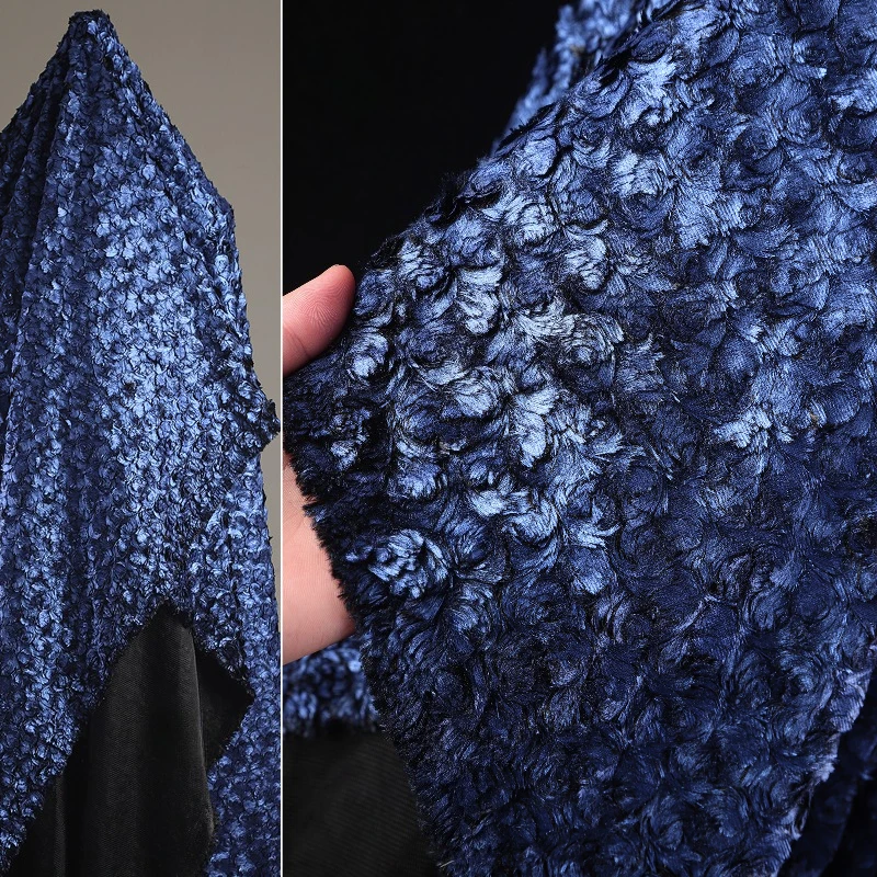 

Темно-синяя треснутая фольга, тисненая меховая ткань для DIY шерстяного пальто, подушки, шали, покрывала, сумки, одежда, ткань, швейный материал