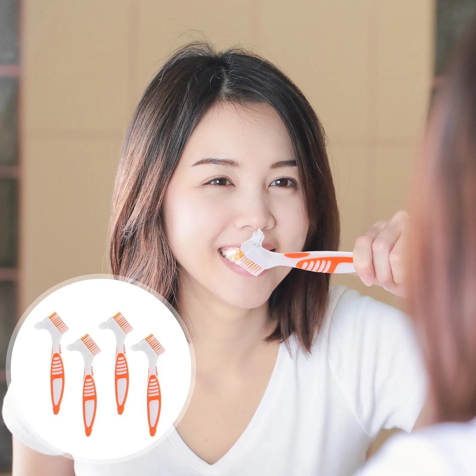 4Pcs Denture Cleaning Tools Portable Double-Sided Toothbrushes Lightweight Denture Care Toothbrushes Effective False Teeth