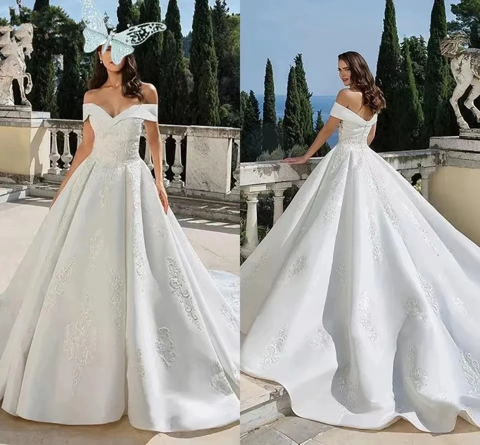 Robes de mariée élégantes personnalisées à col en V pour femmes, dentelle hors de la mariée initiée, nouveauté, 2024