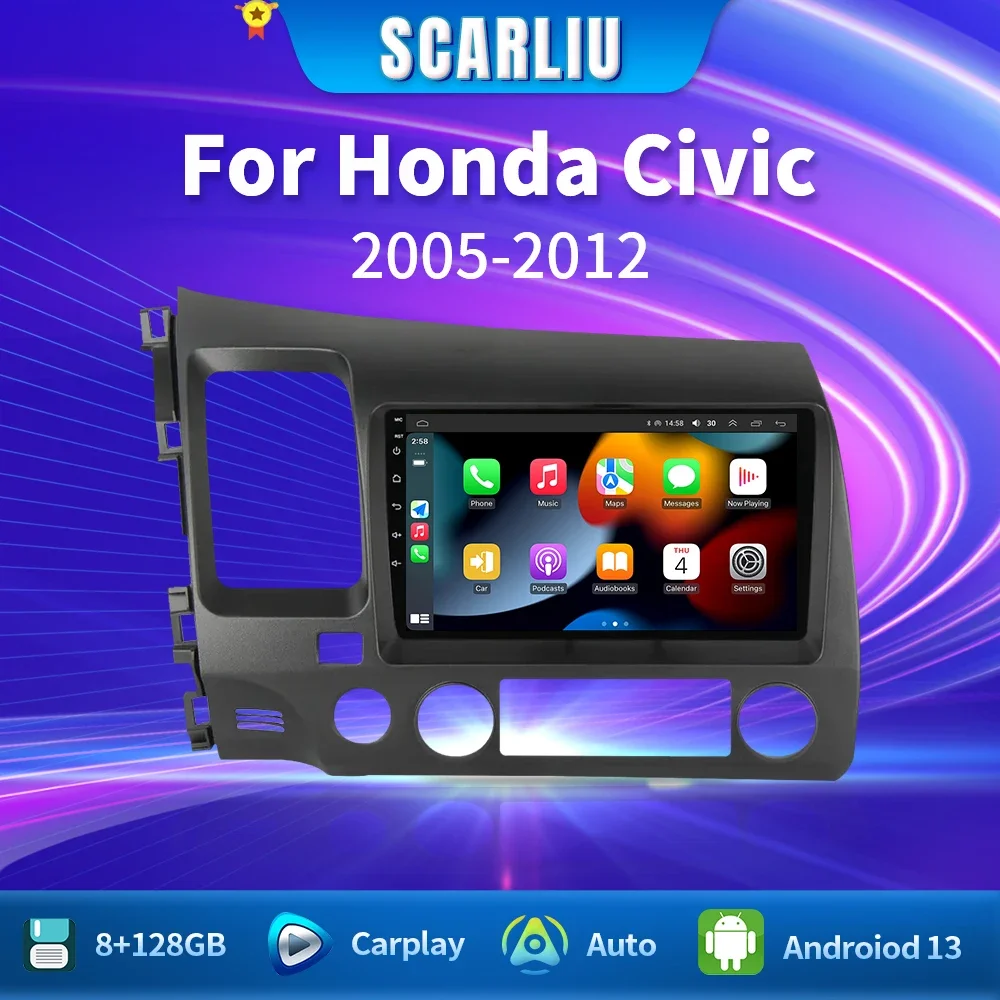 

Для Honda Civic 8 2005-2012 мультимедийный видеоплеер навигация GPS аудио стерео 2 Din DVD Android 13 Carplay WIFI + 4G Автомагнитола