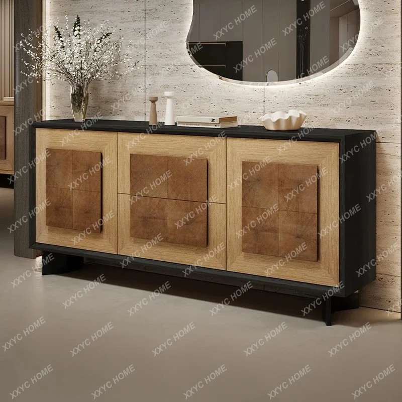 Lentrance cabinet Solid wood annual ring dining side cabinet, living room wabi-sabi decorative cabinet with bucket