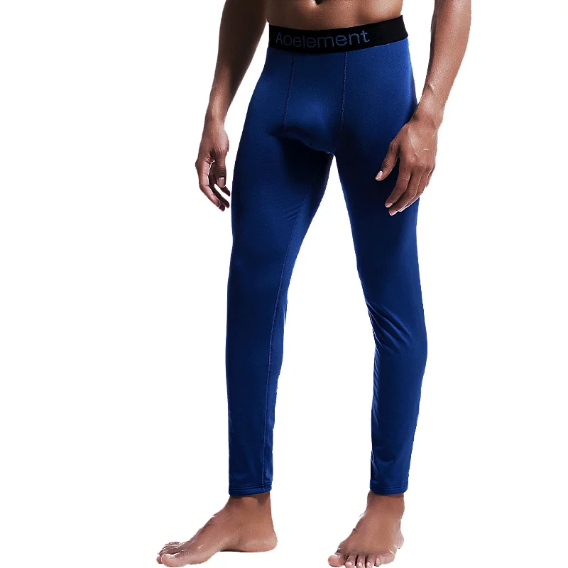 1pc Men's long Johns single plus fleece thin underpants Youth line pants thermal pants slim autumn and winter leggings cotton