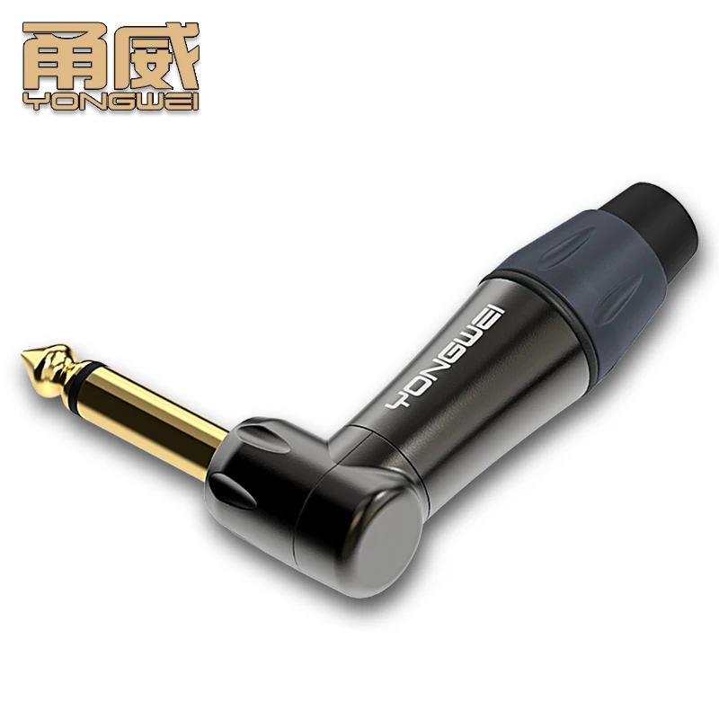 Złącze YONGWEI pozłacane 6.35mm, zakrzywione, spawane pod kątem 90 stopni, do gitary, pianina elektrycznego, wzmacniacza mocy i połączeń audio. — zdjęcie produktu 6