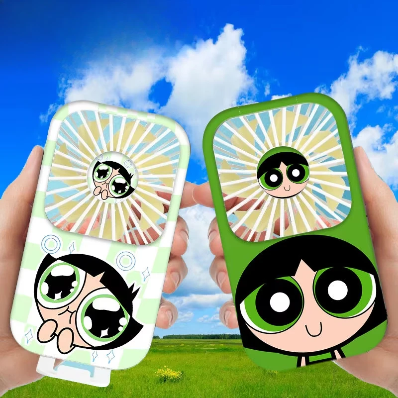 New The Powerpuff Girls Blossom Buttercup Bubbles Anime Peripheral Creative Summer Portable Handheld High Wind Silent Small Fan