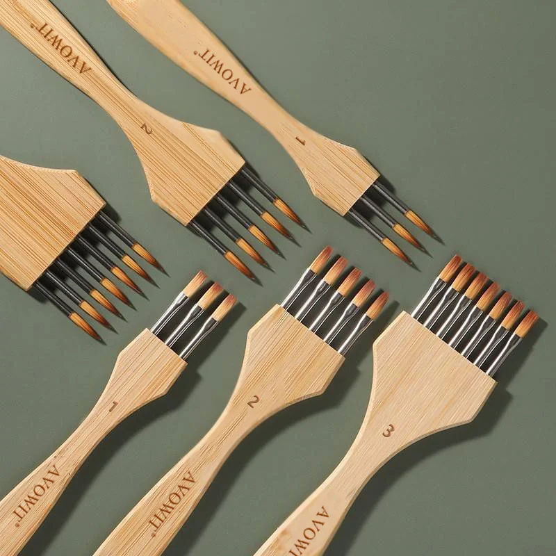 New wooden handle multi tooth brush set, flat head, round head artistic watercolor acrylic brush, multifunctional painting brush