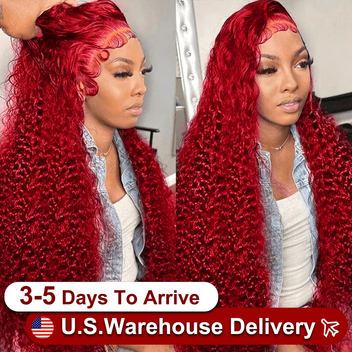 Hot Red Deep wave 13x6 Lace Front Human Hair Wigs Red 13x4 Lace Frontal Wig For Women Remy Hair Transparent Lace Wig 210%