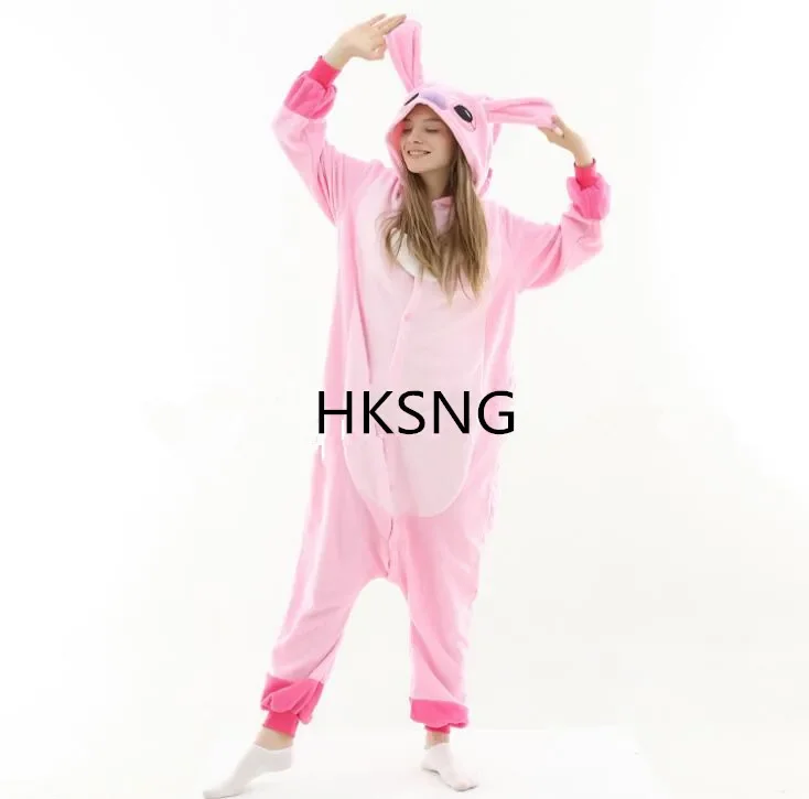 Miniso 동물 성인 블루 핑크 스티치 Onesies Kigurumi Pajama 애니메이션 만화 코스프레 의상 잠옷 복장 점프 슈트 할로윈