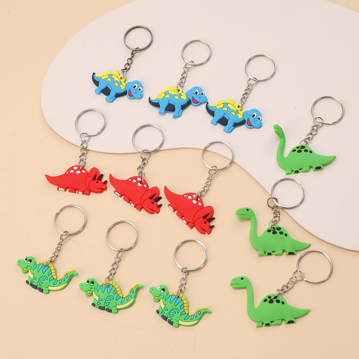 12pcs PVC Dinosaurs Keychain Cartoon Animals Pendant Key Chain purse Bag Backpack Charm Birthday Party Favor Supplies