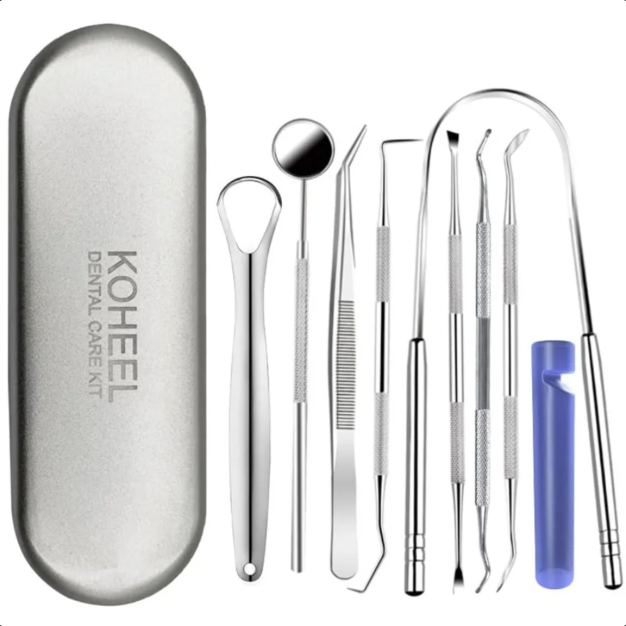 

Dental Tools with Metal Case Teeth Cleaning Tools Set Remove Plaque Oral Care Hygiene Kit with Tongue Scraper Tartar Scraper Gu