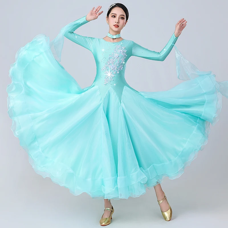 

Новое платье для бальных танцев, винно-красное, стандартное платье с длинными рукавами для соревнований, светло-зеленое платье со стразами и круглым вырезом, тренировочное платье для бальных танцев