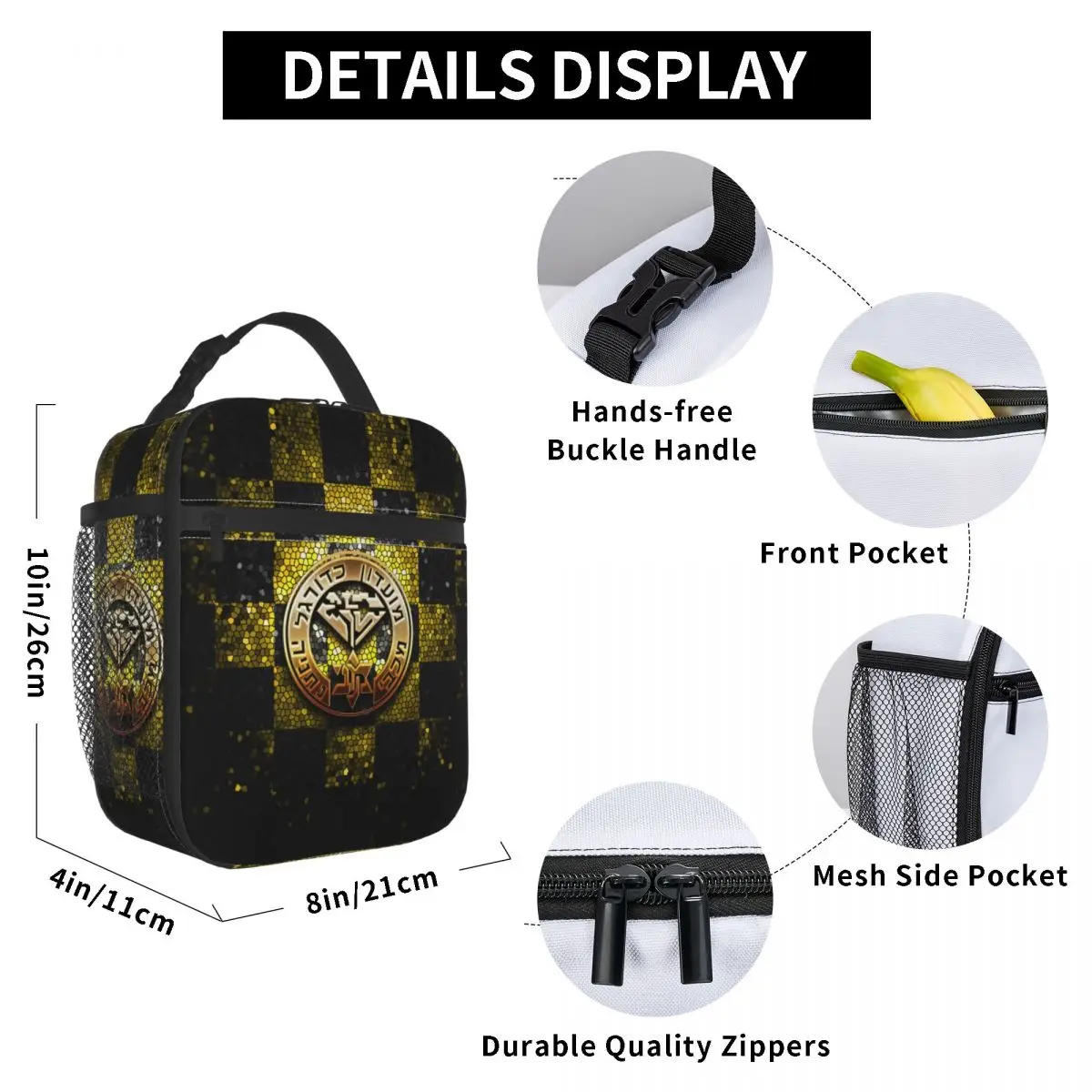 Israel Maccabi Netanya Fc Portable Lunch Bag Tote Insulated Lunch Box Container Storage Bag