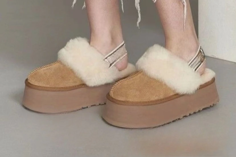 

Fur integrated thick-soled snow boots bag head non-slip half-drag square gram height increase home wear