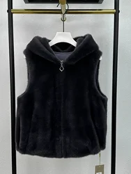 High-End Fur Vest Women's ort Sle 2025 Winter New Hat Inteated Thi Mink Velvet Jaet Faion Straight Tube Sve
