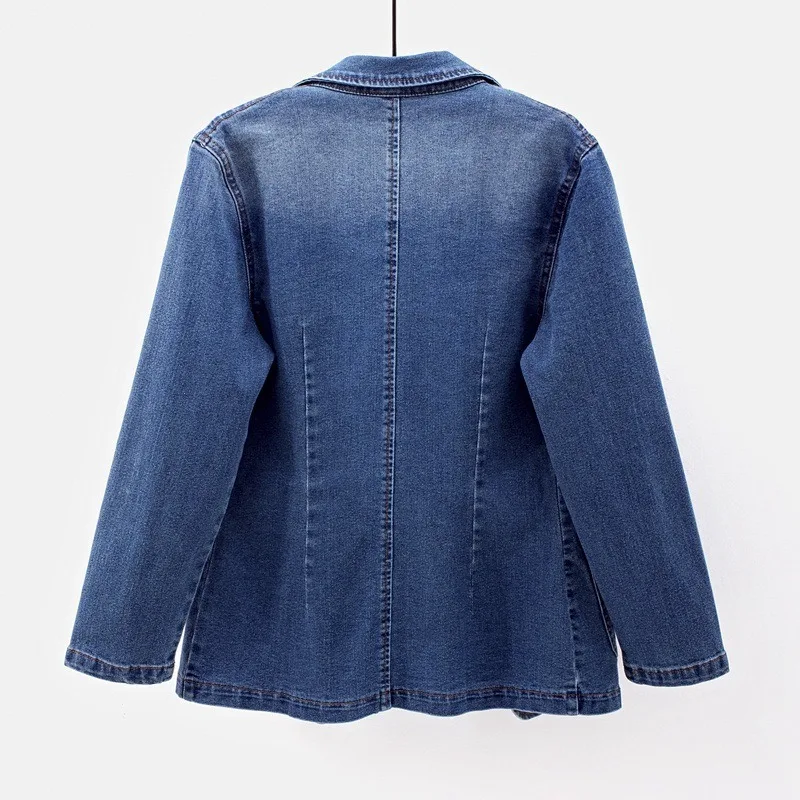 New Fashion Denim Jacket for Women Slimming Shaping A Solid-colored Cardigan with Suit Collar Can Be Worn Over Single-button Top