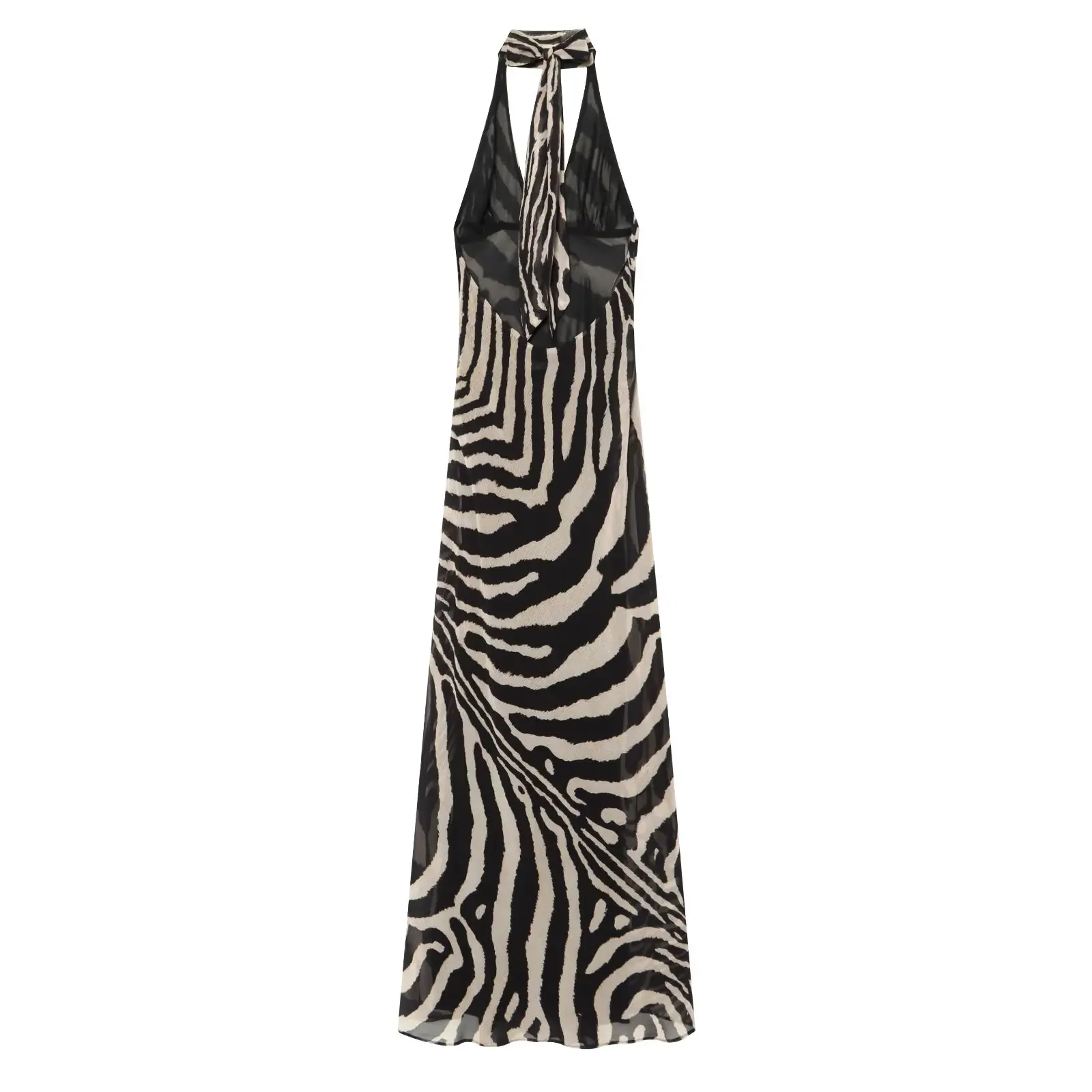 BSAY 2026 Damen Tier-Print Neckholder-Maxikleid mit Rückenband, Ärmellos, Netzstoff, Transparent, Fließendes Langes Kleid, Casual Party- und Abendkleid – Detail 3