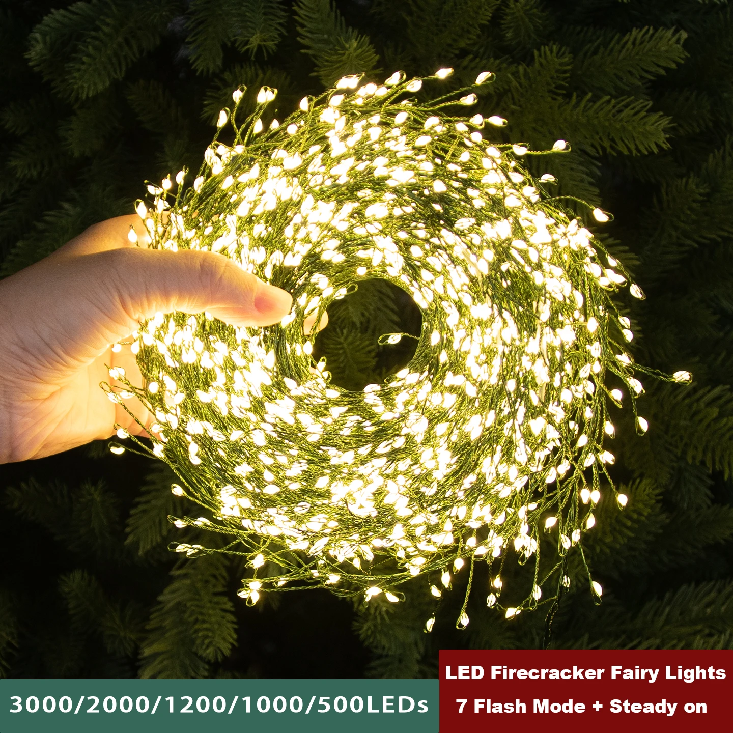 2025 LED الألعاب النارية الجنية أضواء 3000LED الأخضر/الفضة سلك شجرة عيد الميلاد سلسلة أضواء حفل زفاف غرفة الديكور