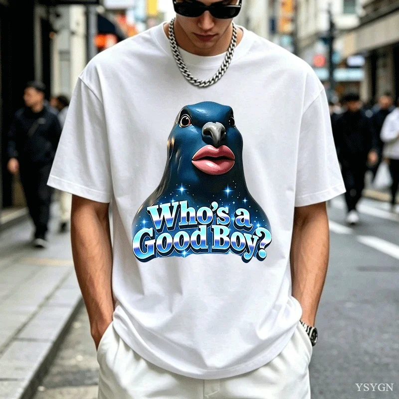 Brainrot Pigeon Whos A Good Boy Funny Meme T-shirt Men and Women Hip-hop T-shirt Summer Short-sleeved Cotton Oversized T-shirts
