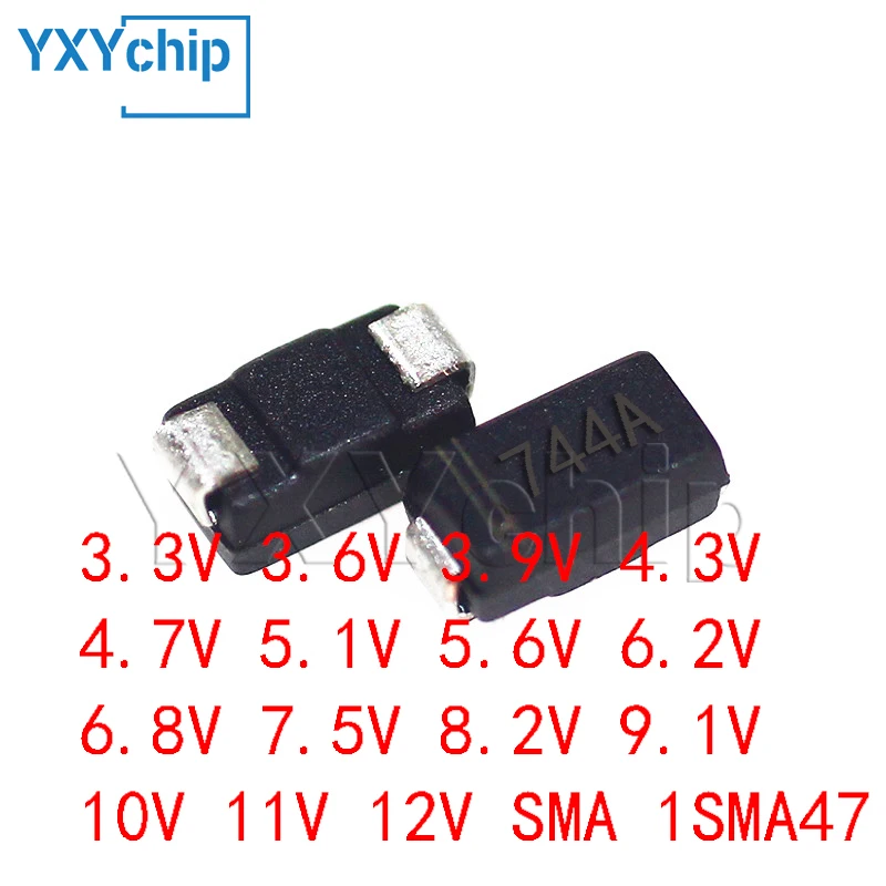 50PCS 1W SMD Zener Diode DO-214AC 3.3V 3.6V 3.9V 4.3V 4.7V 5.1V 5.6V 6.2V 6.8V 7.5V 8.2V 9.1V 10V 11V 12V SMA 1SMA47 Series